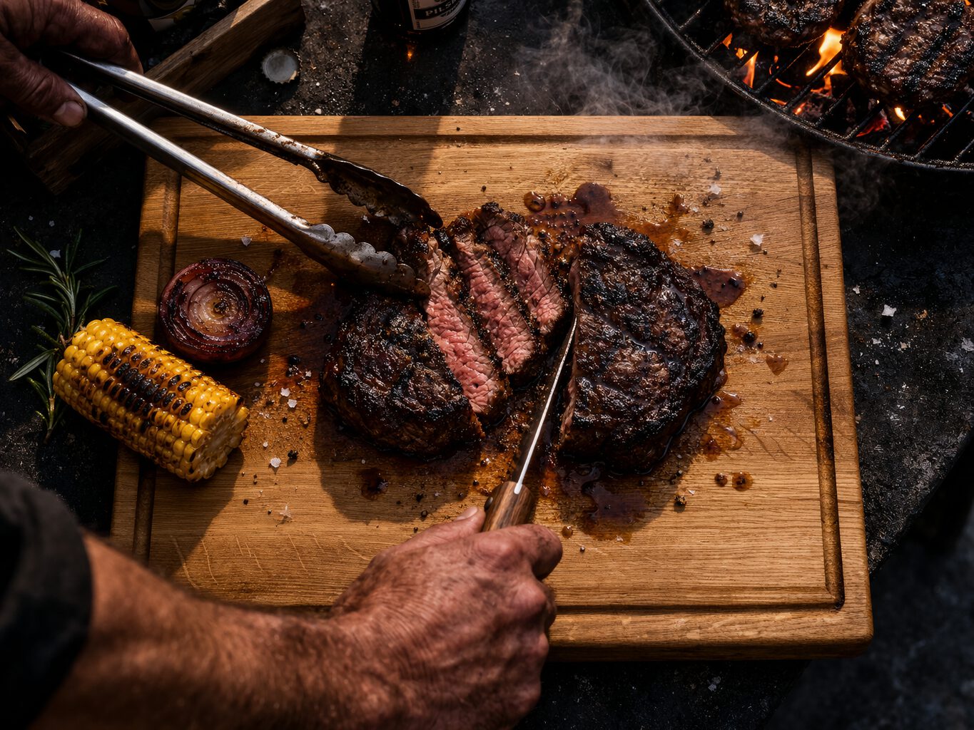 BBQ-Schneidebrett-Eiche-Szene-02 BBQ Schneidebrett Eiche Draufsicht