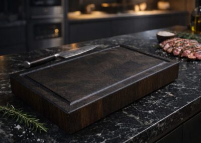 Schwarzes Schneidebrett Stirnholz Räuchereiche