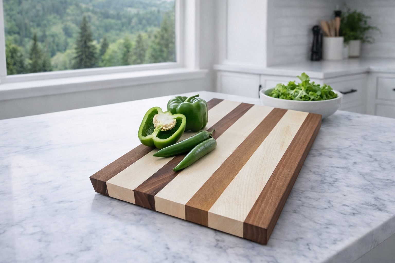 Schneidebrett-Ahorn-Nussbaum-zweifarbig-Szene-01 Schneidebrett Ahorn Nussbaum zweifarbig
